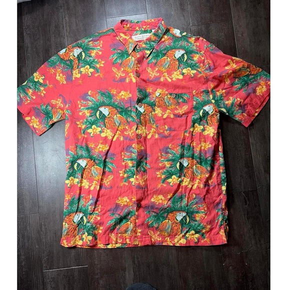 Island Republic Other - Island Republic Shirt Mens Large Red Parrot Tropical Cotton Rayon Button Down